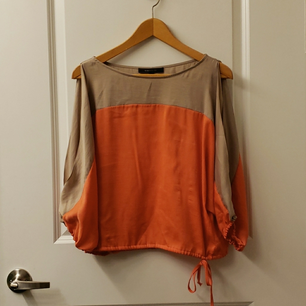 BCBGMAXAZRIA Taupe and Coral Suzie Blouse US XS